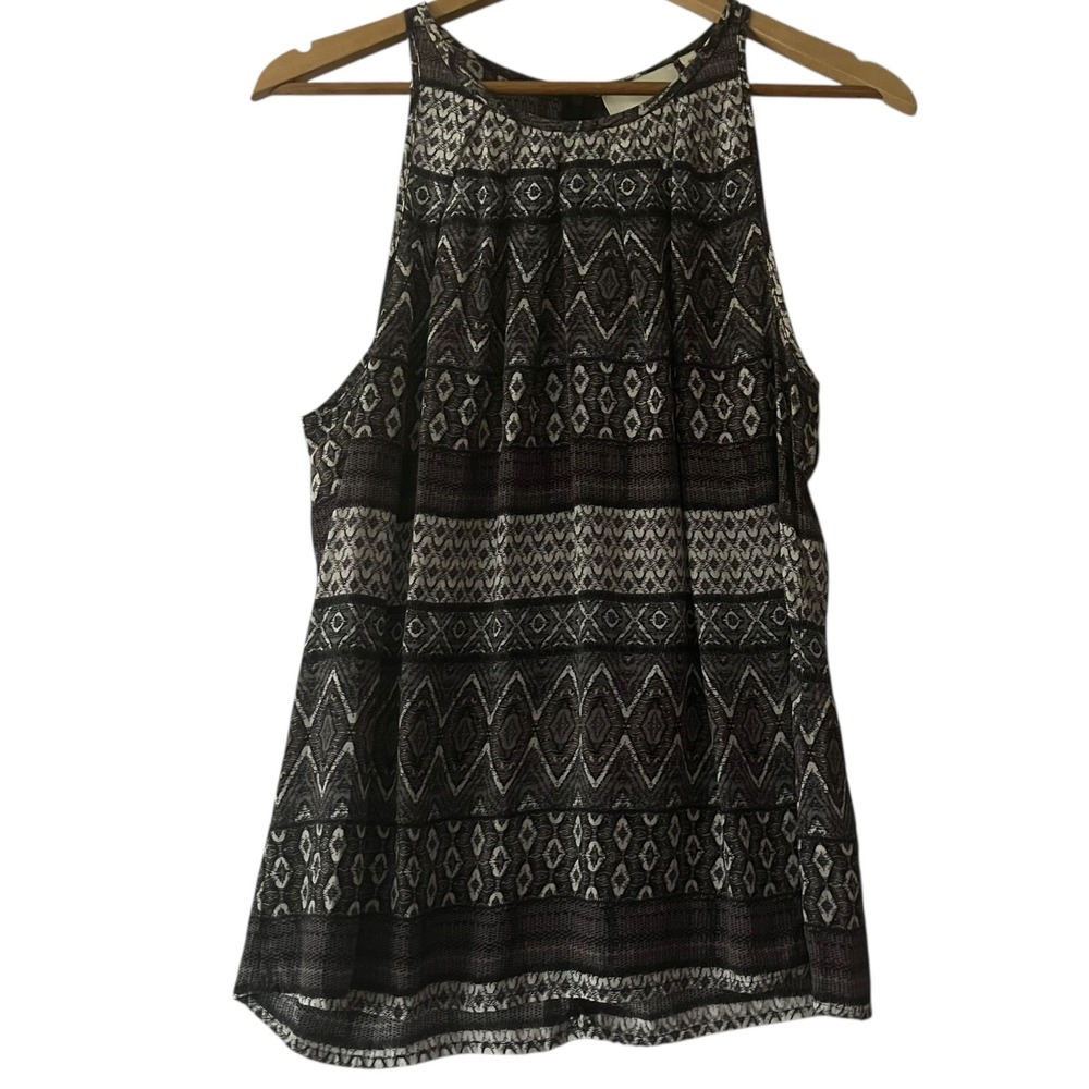 Cynthia Rowley 100% Silk Geometric Print Sleeveless High Neck‎ Top Womens M